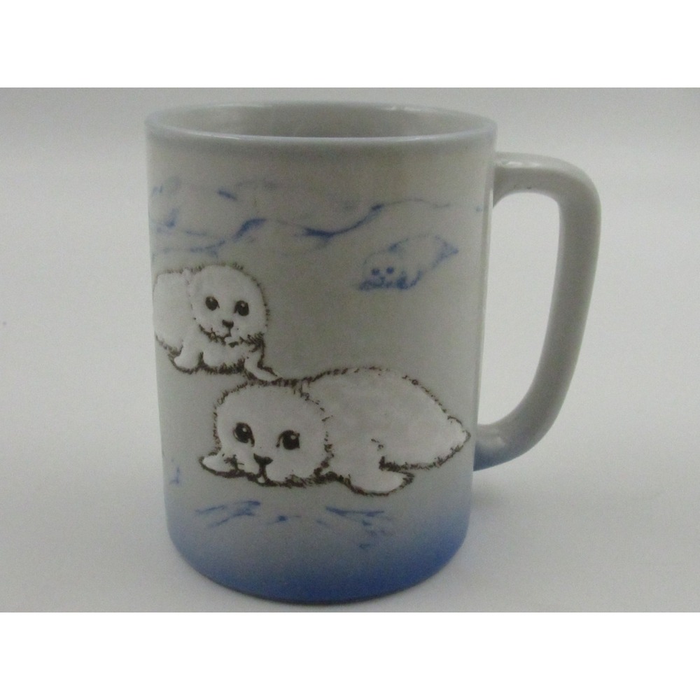 Otagiri Baby Seal Pup Mug White Blue Gradient Ceramic Coffee Tea Cup